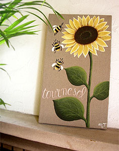 Provencal canvas, linen painting (sunflower & honey bee) - Click Image to Close
